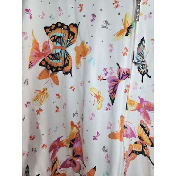 Quacker Factory White Pink Multicolor Butterfly Embroidery Full Zip Hoodie sz 2X - Picture 5 of 9